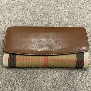 Burberry brown double layer leather wallet